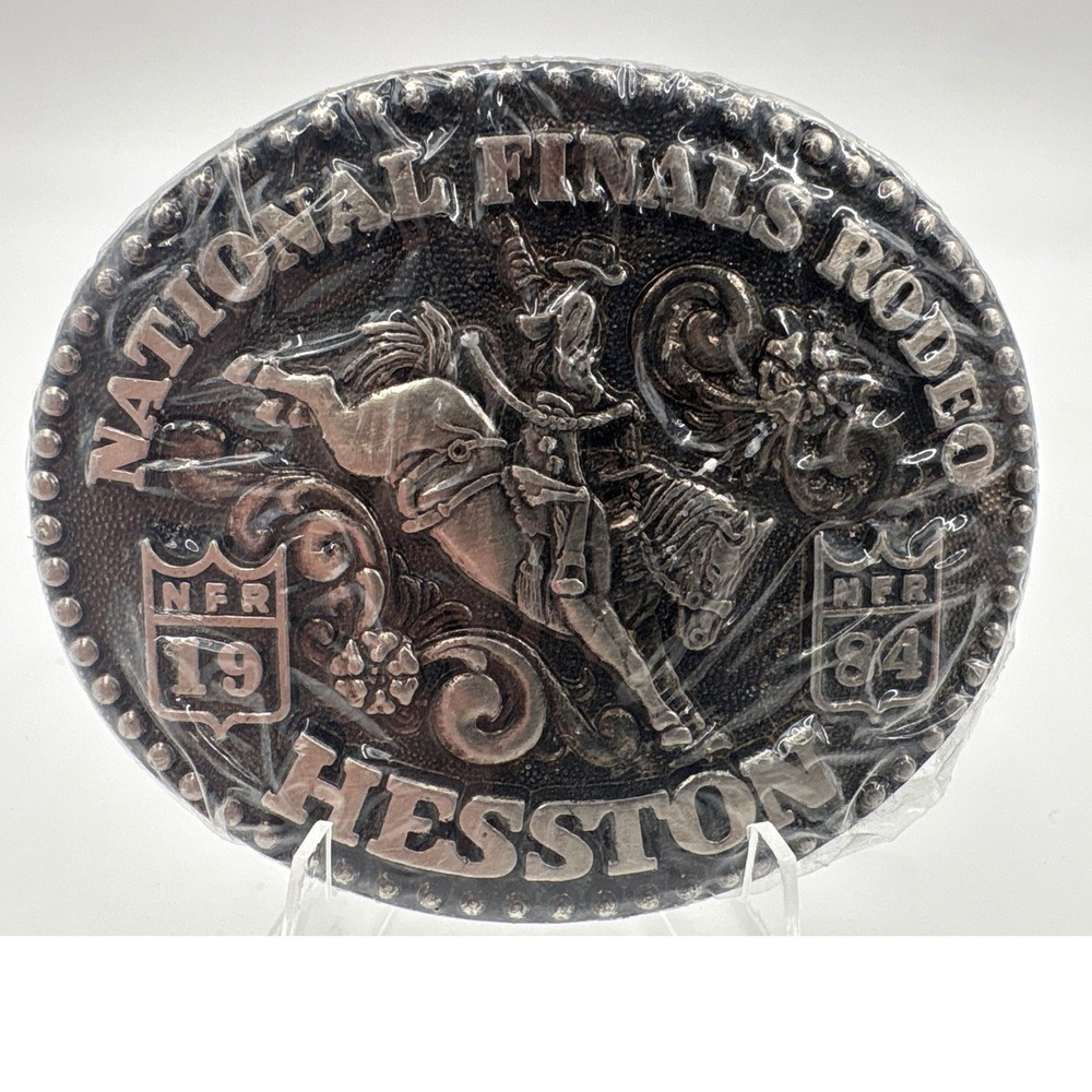 Hesston 1984 National Finals Rodeo Belt Buckle Vintage NFR Commemorative Silver